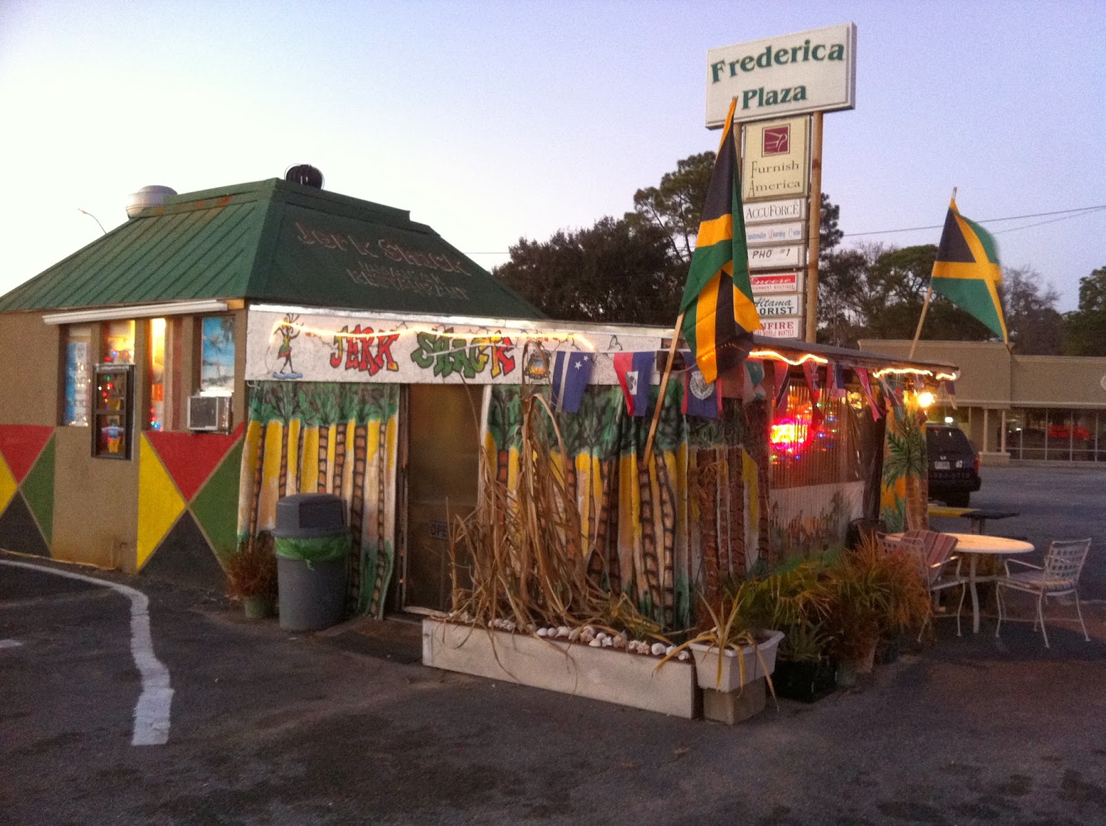 Exterior view of The Jerk Shack restaurant on Altama Avenue in Brunswick, Georgia, where a fatal shooting occurred