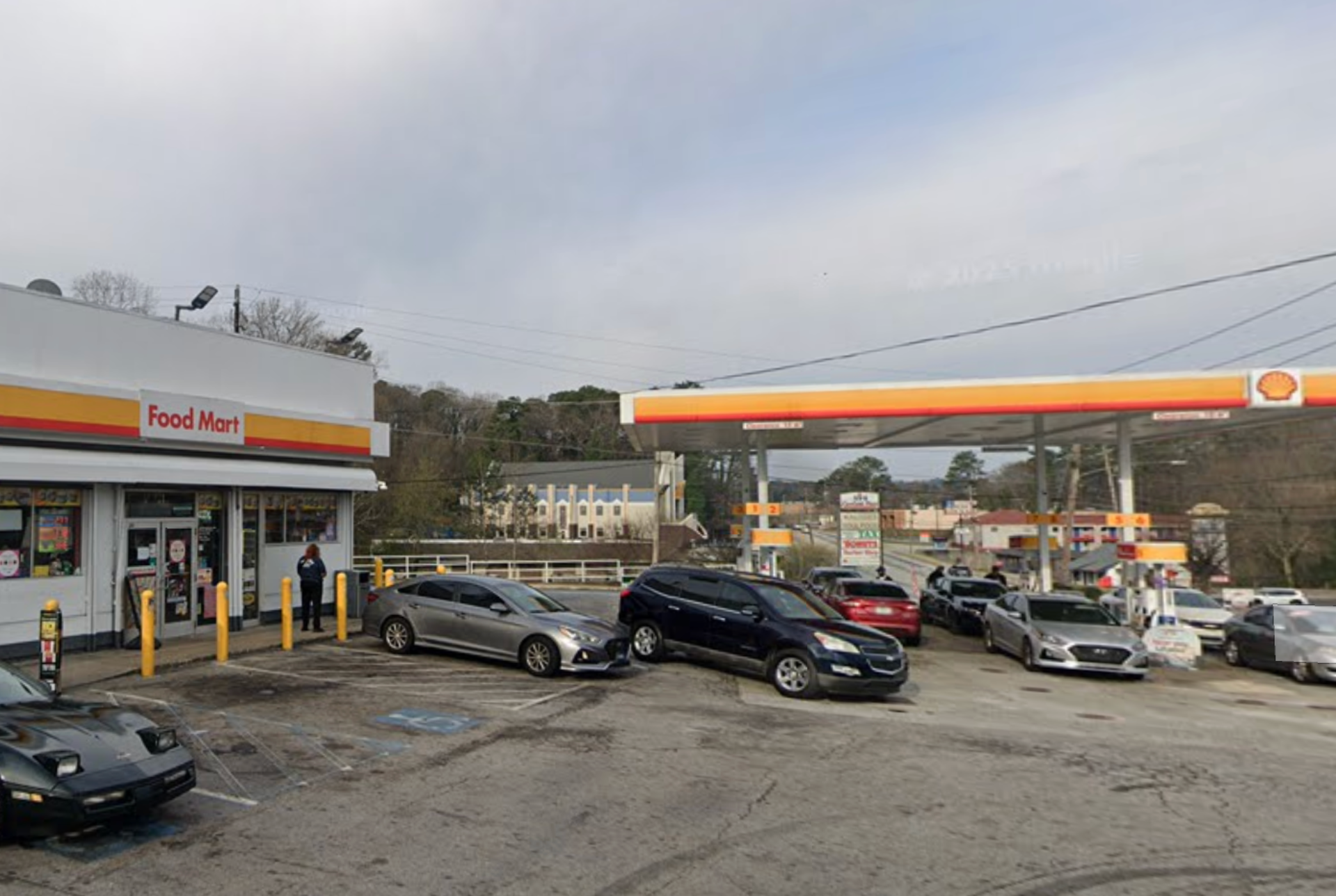 Exterior view of a Shell gas station and Food Mart on Cleveland Avenue SW in southwest Atlanta, Georgia, where a violent robbery and assault occurred.