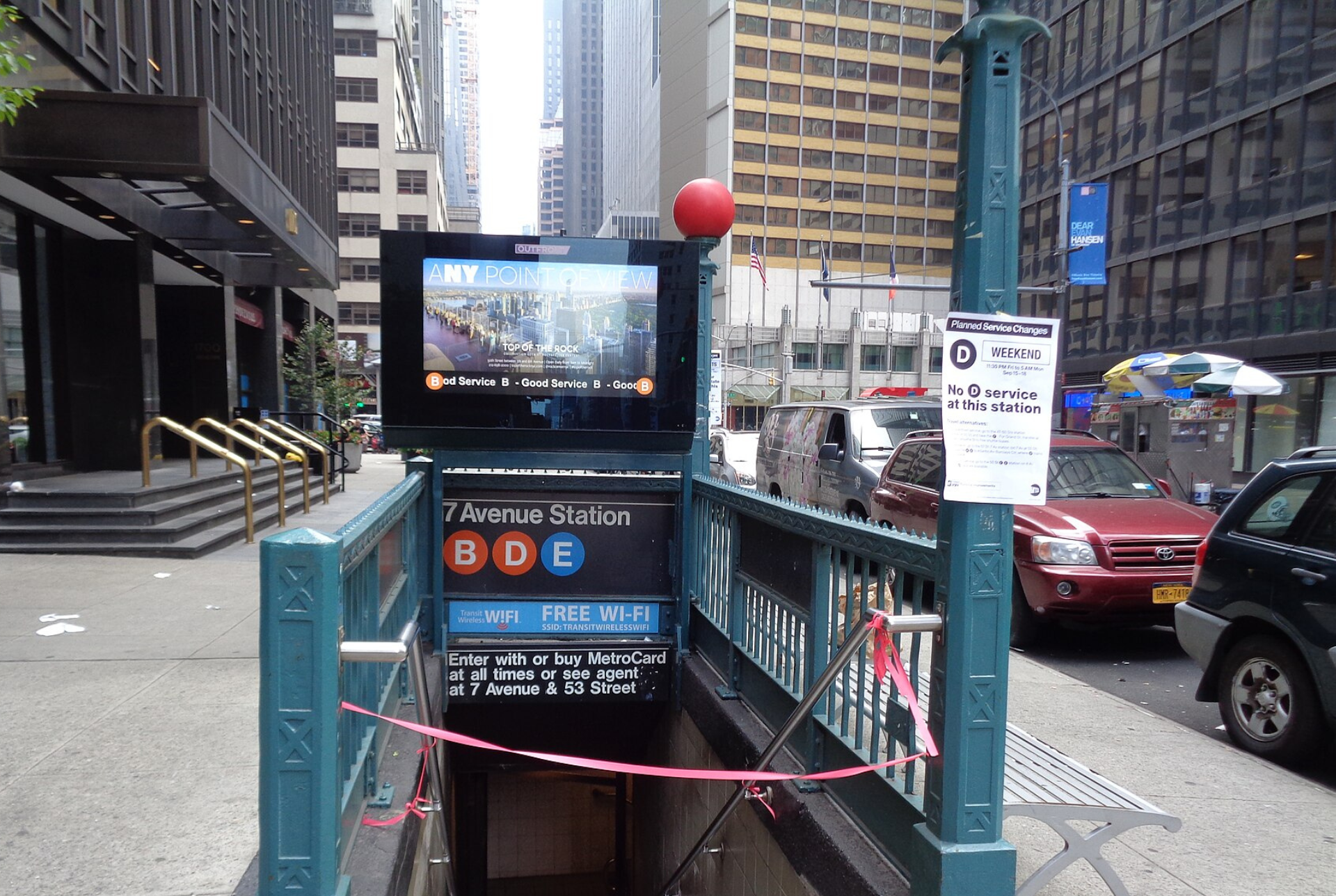 Darrel Rodriguez fatal shooting article featuring the Seventh Avenue–53rd Street subway station in Midtown Manhattan. Photo by Kidfly182, Wikimedia Commons, CC BY 4.0.